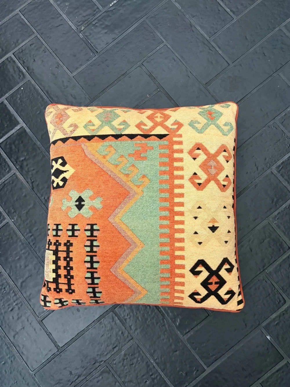 Southwestern Accent Throw Pillow 16x16 Rust Turquoise Aztec Geometric Boho Decor